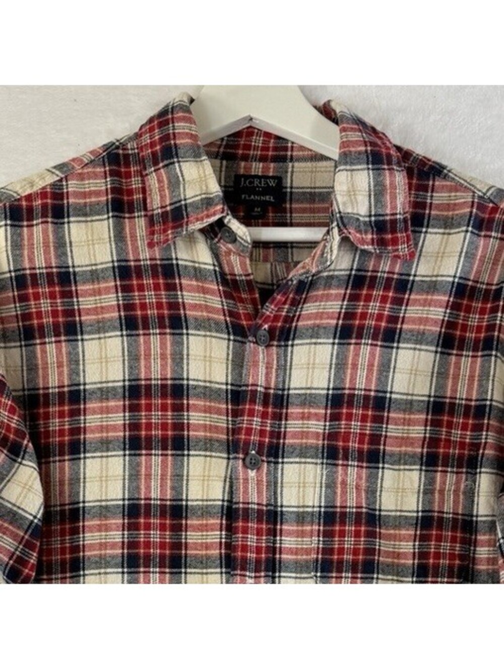 J Crew Flannel Shirt Mens Medium Red Plaid Button Up Down Long Sleeve Cotton